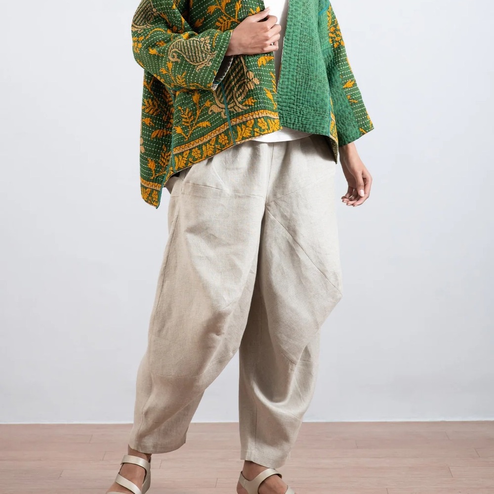 NEW Mieko Mintz Yamaha Natural Beige Linen Pants Women's Size Small